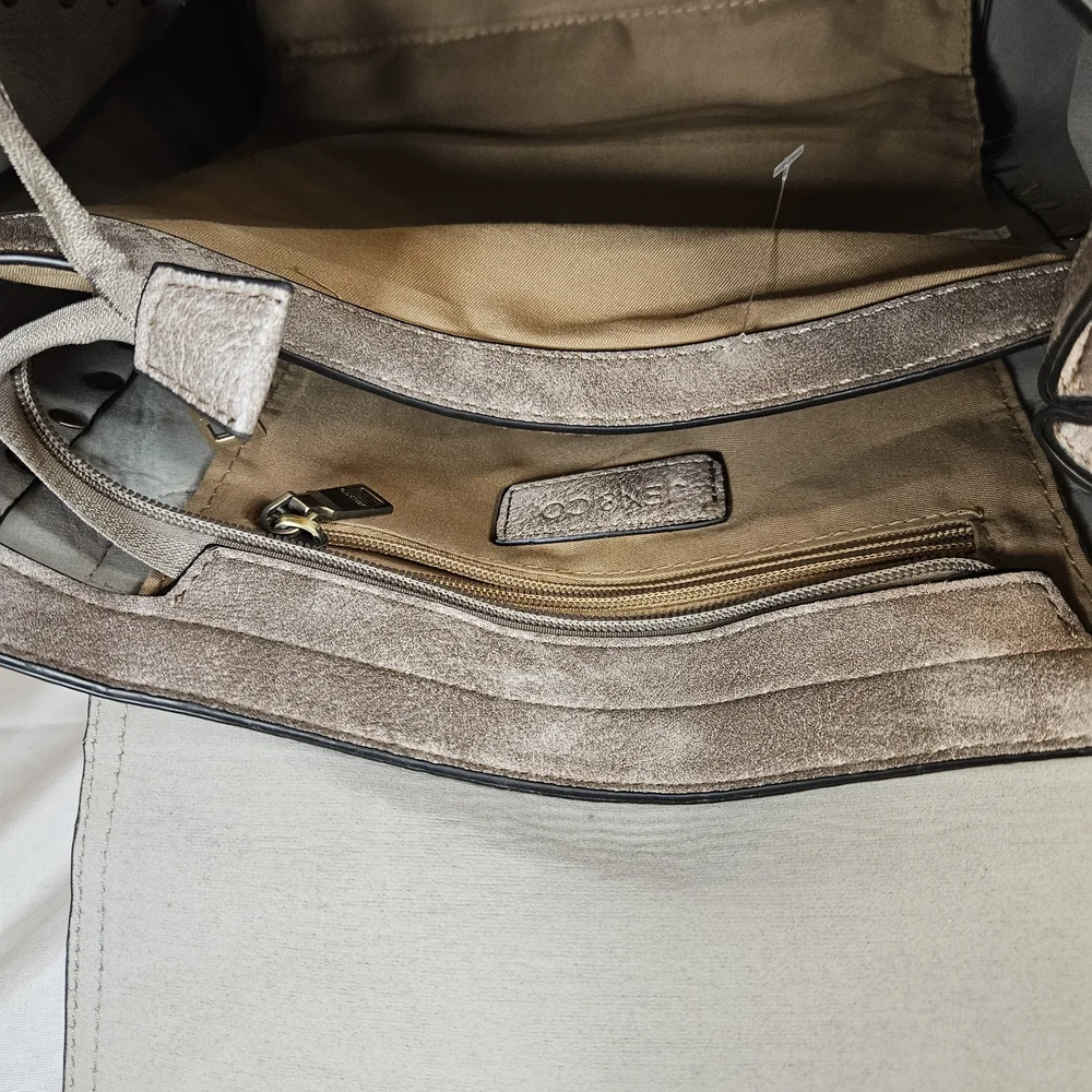 Taupe Faux Suede Studded‎ Flap Backpack